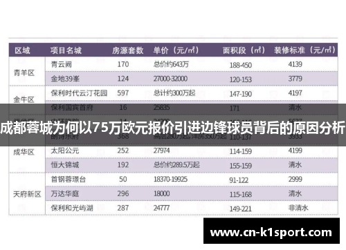 成都蓉城为何以75万欧元报价引进边锋球员背后的原因分析